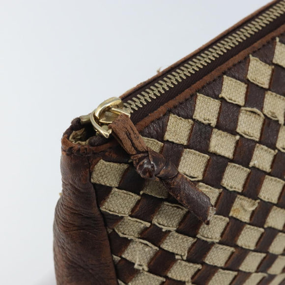 BOTTEGA VENETA INTRECCIATO Pouch Canvas Leder Braun Gold Auth bs34153