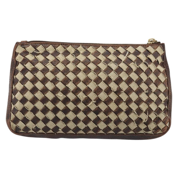 BOTTEGA VENETA INTRECCIATO Pouch Canvas Leder Braun Gold Auth bs34153