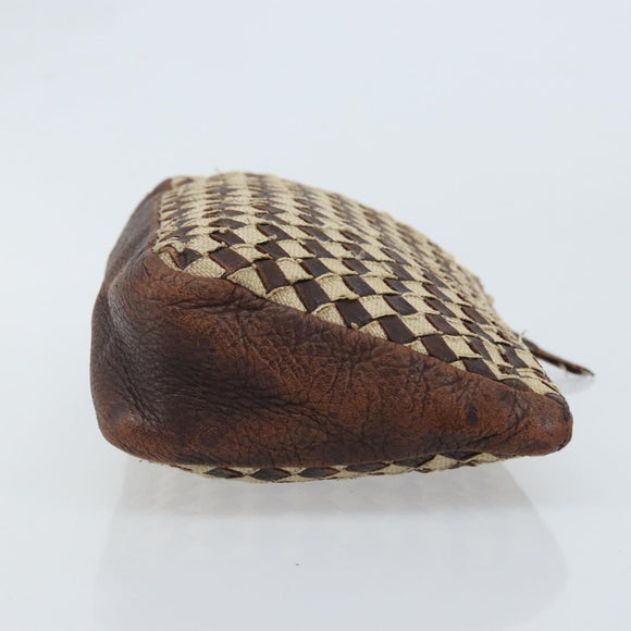 BOTTEGA VENETA INTRECCIATO Pouch Canvas Leder Braun Gold Auth bs34153