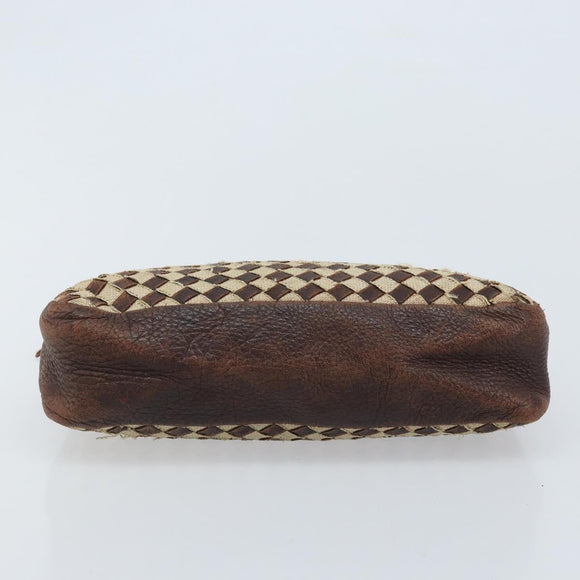 BOTTEGA VENETA INTRECCIATO Pouch Canvas Leder Braun Gold Auth bs34153