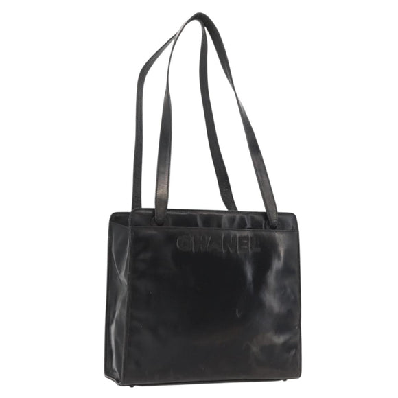 CHANEL Tote Bag Patent leather Black Gold CC Auth bs34158