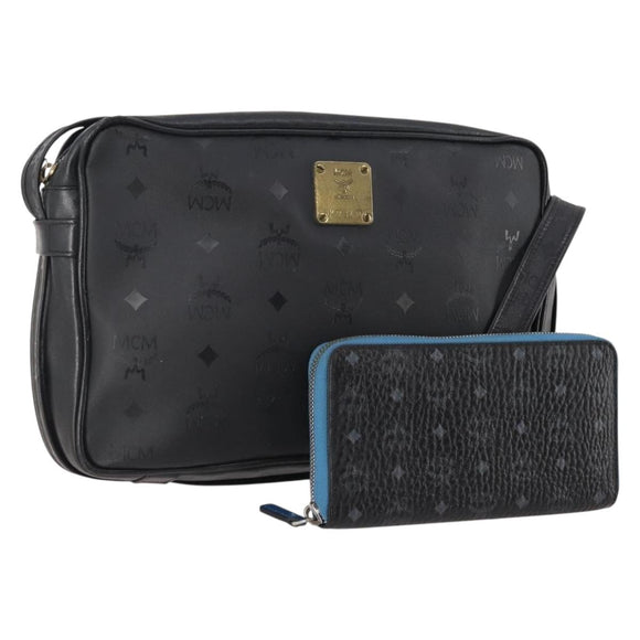 MCM Vicetos Logogram Shoulder Bag PVC Leather 2 Set Black Auth bs34160