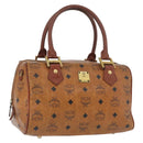 MCM Vicetos Logogram Hand Bag PVC Leather Brown Gold Auth bs34161-1
