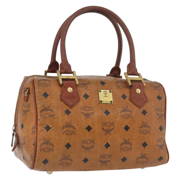 MCM Vicetos Logogram Hand Bag PVC Leather Brown Gold Auth bs34161