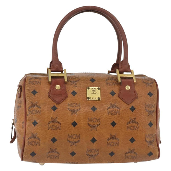 MCM Vicetos Logogram Hand Bag PVC Leather Brown Gold Auth bs34161