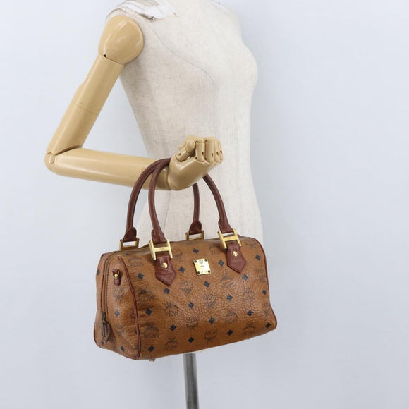 MCM Vicetos Logogram Hand Bag PVC Leather Brown Gold Auth bs34161