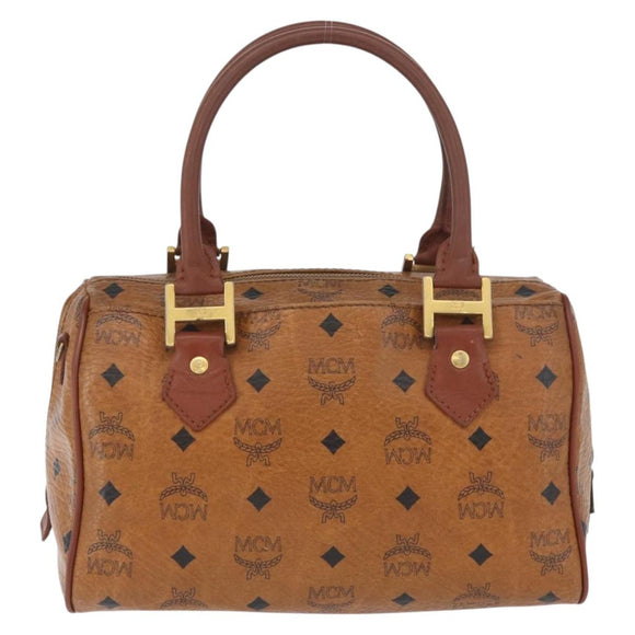 MCM Vicetos Logogram Hand Bag PVC Leather Brown Gold Auth bs34161
