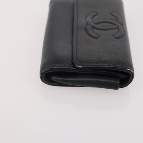 CHANEL Matelasse Wallet Caviar Skin Nylon 3 Set Black Gray Navy CC Auth bs34162