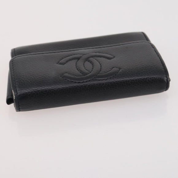 CHANEL Matelasse Wallet Caviar Skin Nylon 3 Set Black Gray Navy CC Auth bs34162