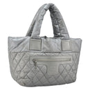 CHANEL Cococoon Hand Bag Nylon Silver CC Auth bs34163-1
