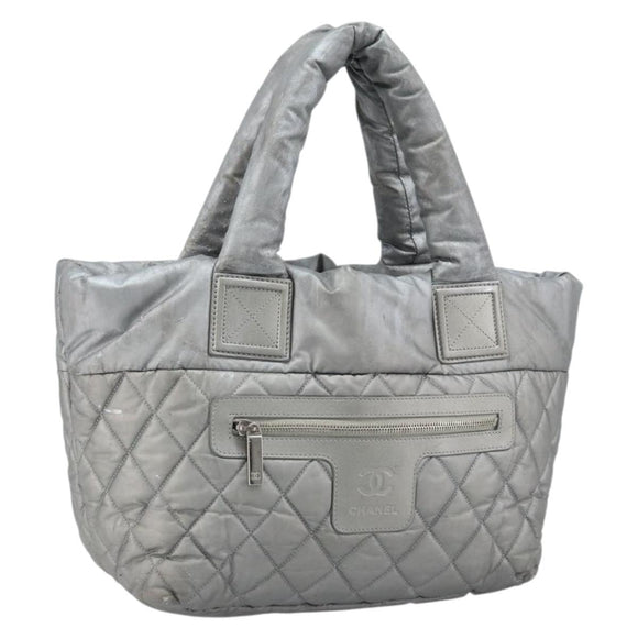 CHANEL Cococoon Hand Bag Nylon Silver CC Auth bs34163