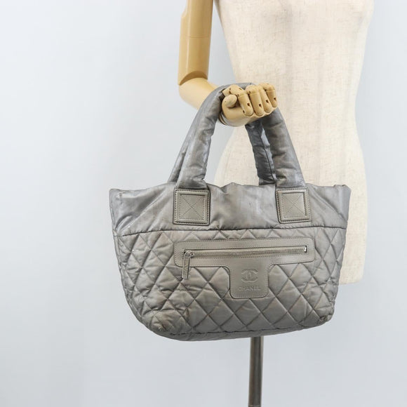 CHANEL Cococoon Hand Bag Nylon Silver CC Auth bs34163