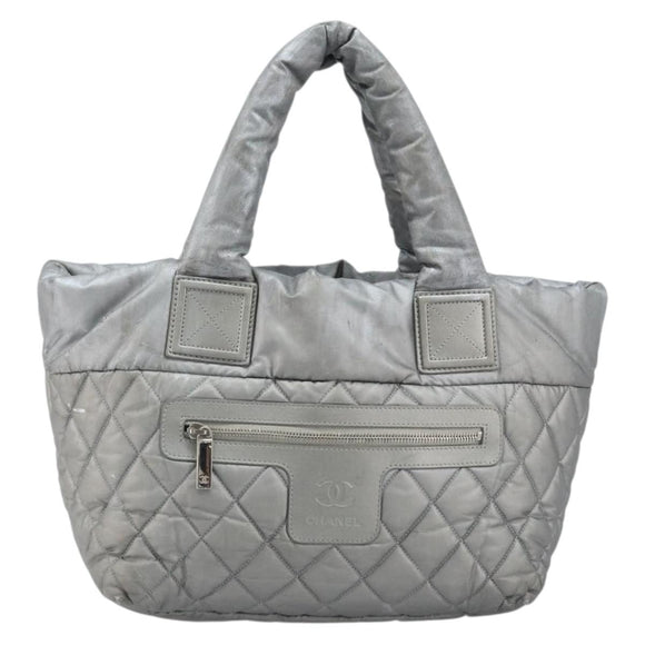 CHANEL Cococoon Hand Bag Nylon Silver CC Auth bs34163