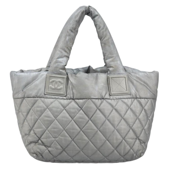 CHANEL Cococoon Hand Bag Nylon Silver CC Auth bs34163