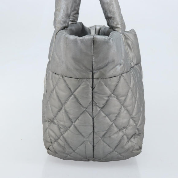 CHANEL Cococoon Hand Bag Nylon Silver CC Auth bs34163