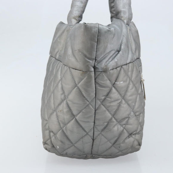 CHANEL Cococoon Hand Bag Nylon Silver CC Auth bs34163