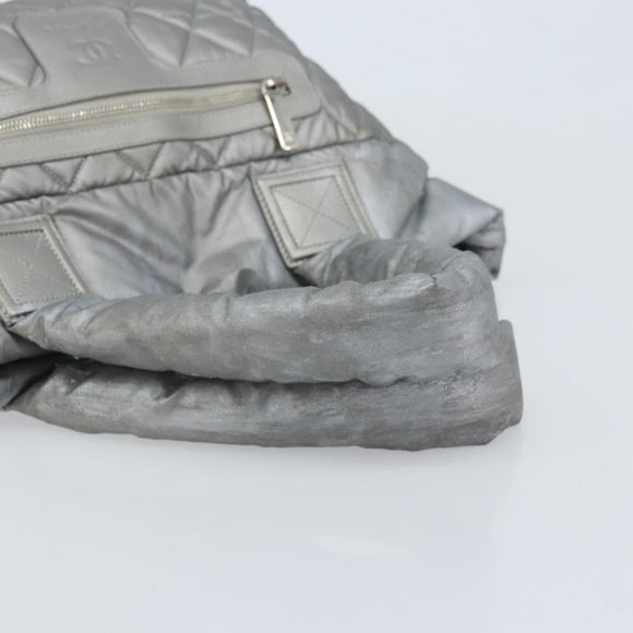 CHANEL Cococoon Hand Bag Nylon Silver CC Auth bs34163