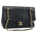 CHANEL Matelasse 25 Double Flap Chain Bag Lamb Skin Gold Black CC Auth bs34164-1