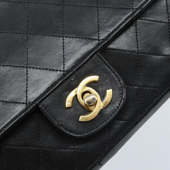 CHANEL Matelasse 25 Double Flap Chain Bag Lammleder Gold Schwarz CC Auth bs34164