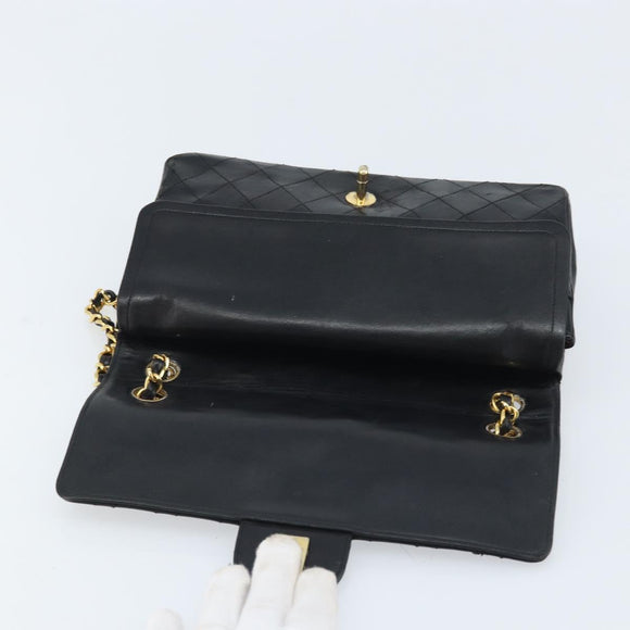 CHANEL Matelasse 25 Double Flap Chain Bag Lammleder Gold Schwarz CC Auth bs34164