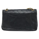 CHANEL Matelasse 25 Double Flap Chain Bag Lamb Skin Gold Black CC Auth bs34164-2