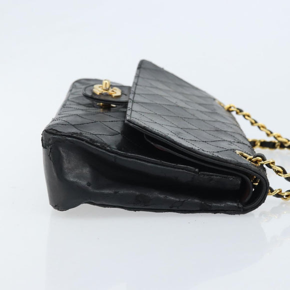 CHANEL Matelasse 25 Double Flap Chain Bag Lamb Skin Gold Black CC Auth bs34164