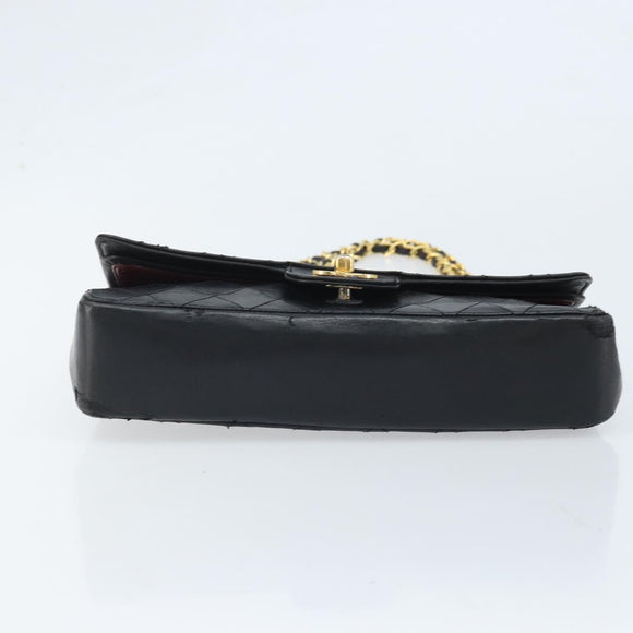 CHANEL Matelasse 25 Double Flap Chain Bag Lammleder Gold Schwarz CC Auth bs34164