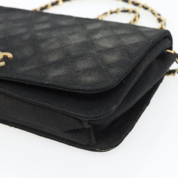 CHANEL Matelassé Chain Shoulder Bag Baumwolle Schwarz Gold CC Auth bs34166