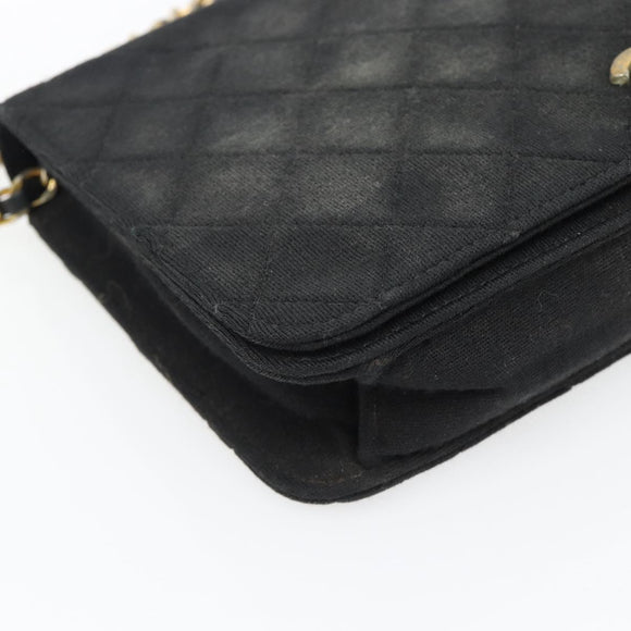 CHANEL Matelassé Chain Shoulder Bag Baumwolle Schwarz Gold CC Auth bs34166
