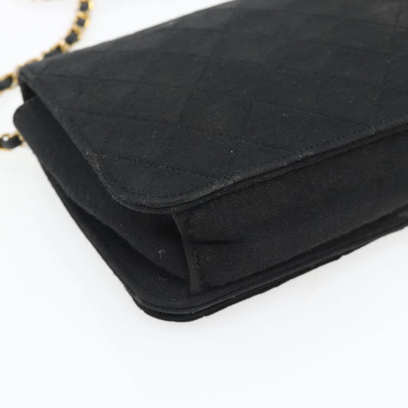 CHANEL Matelassé Chain Shoulder Bag Baumwolle Schwarz Gold CC Auth bs34166
