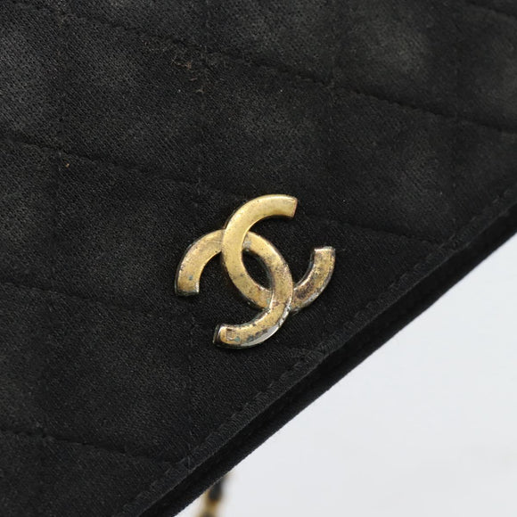 CHANEL Matelassé Chain Shoulder Bag Baumwolle Schwarz Gold CC Auth bs34166