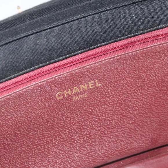 CHANEL Matelassé Chain Shoulder Bag Baumwolle Schwarz Gold CC Auth bs34166