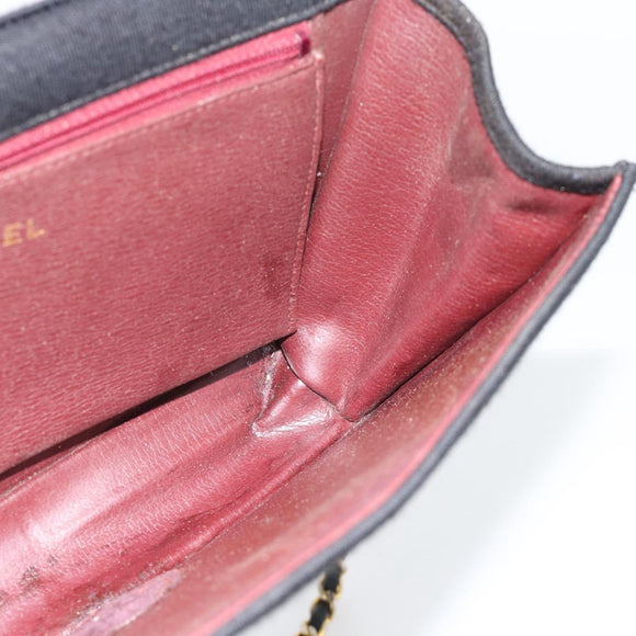 CHANEL Matelassé Chain Shoulder Bag Baumwolle Schwarz Gold CC Auth bs34166