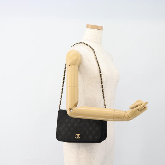 CHANEL Matelassé Chain Shoulder Bag Baumwolle Schwarz Gold CC Auth bs34166
