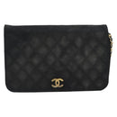 CHANEL Matelassé Chain Shoulder Bag Baumwolle Schwarz Gold CC Auth bs34166-13