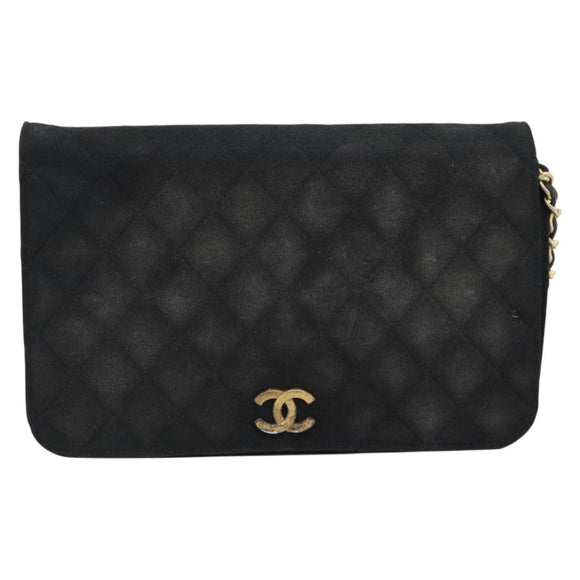 CHANEL Matelassé Chain Shoulder Bag Baumwolle Schwarz Gold CC Auth bs34166