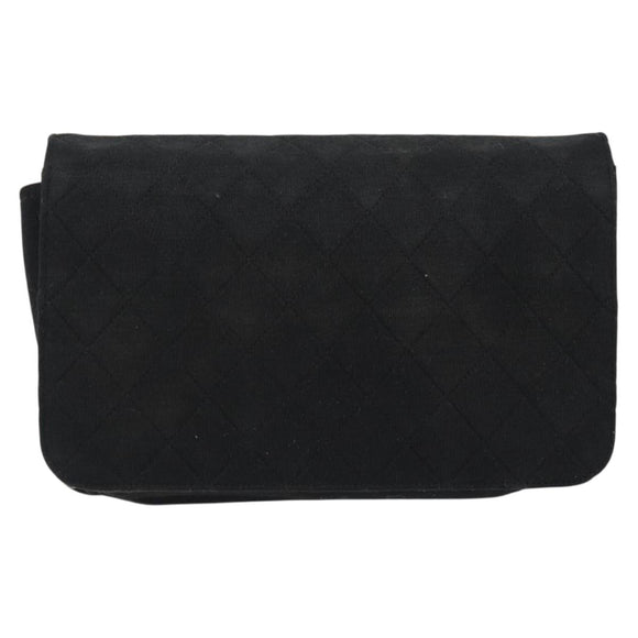 CHANEL Matelassé Chain Shoulder Bag Baumwolle Schwarz Gold CC Auth bs34166