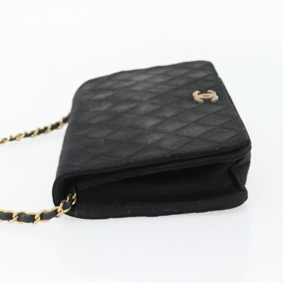 CHANEL Matelassé Chain Shoulder Bag Baumwolle Schwarz Gold CC Auth bs34166