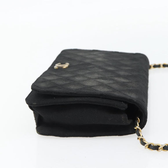 CHANEL Matelassé Chain Shoulder Bag Baumwolle Schwarz Gold CC Auth bs34166