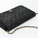 CHANEL Matelassé Chain Shoulder Bag Baumwolle Schwarz Gold CC Auth bs34166-6