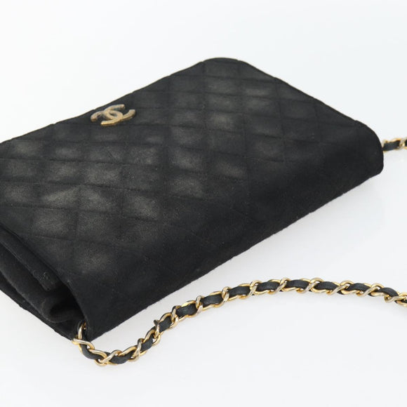 CHANEL Matelassé Chain Shoulder Bag Baumwolle Schwarz Gold CC Auth bs34166