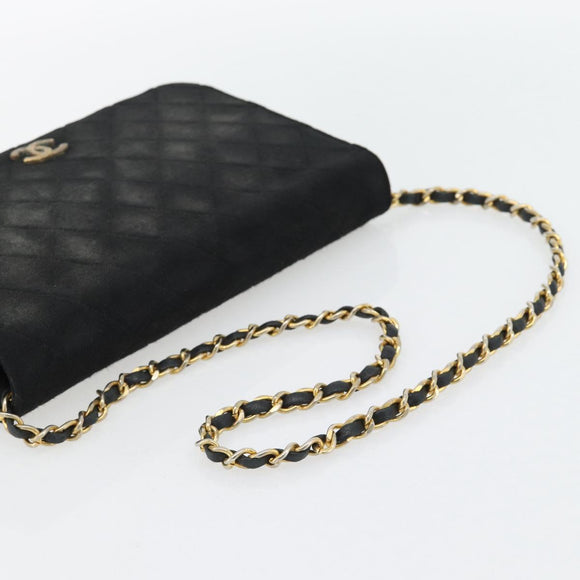 CHANEL Matelassé Chain Shoulder Bag Baumwolle Schwarz Gold CC Auth bs34166