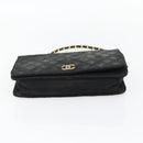 CHANEL Matelassé Chain Shoulder Bag Baumwolle Schwarz Gold CC Auth bs34166-5
