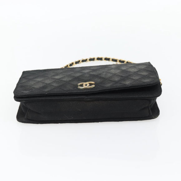 CHANEL Matelassé Chain Shoulder Bag Baumwolle Schwarz Gold CC Auth bs34166
