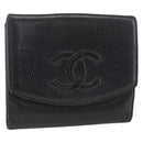 CHANEL Bifold Wallet Caviar Skin Black Gold CC Auth bs34177-1
