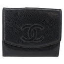CHANEL Bifold Wallet Caviar Skin Black Gold CC Auth bs34177-2
