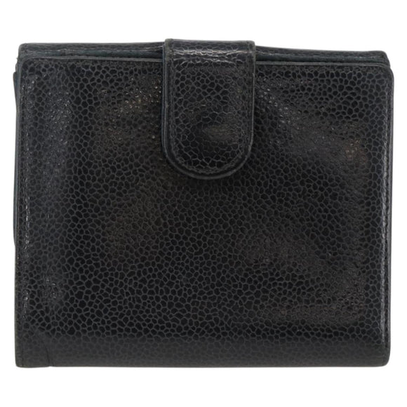 CHANEL Bifold Wallet Caviar Skin Black Gold CC Auth bs34177
