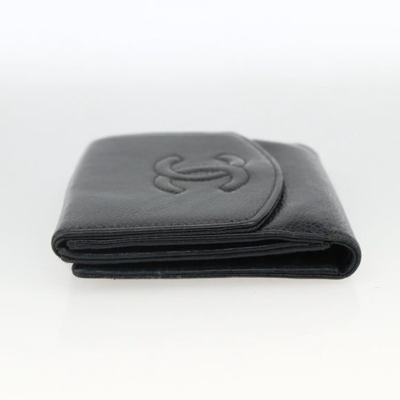 CHANEL Bifold Wallet Caviar Skin Black Gold CC Auth bs34177