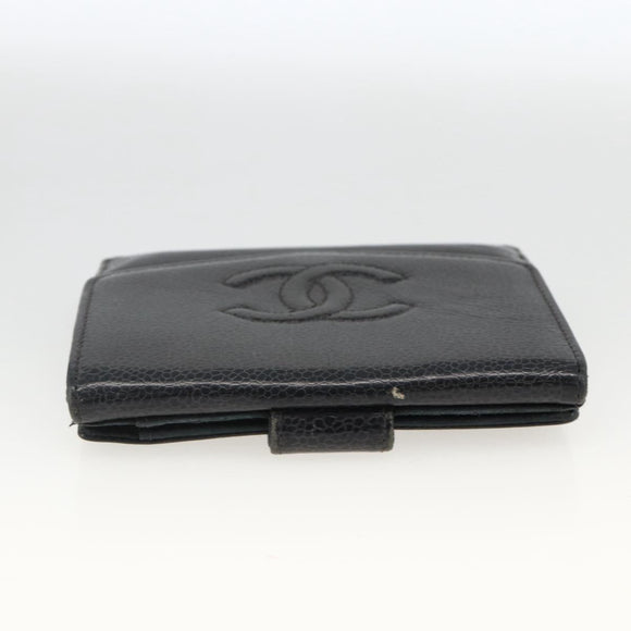 CHANEL Bifold Wallet Caviar Skin Black Gold CC Auth bs34177