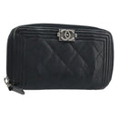 CHANEL Boy Chanel Matelasse Wallet Caviar Skin Black CC Auth bs34179-1